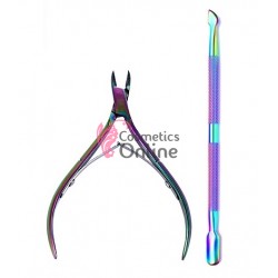 Cleste metalic pentru cuticule Cod CMC16 Curcubeu + Instrument metalic 